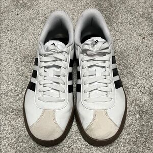 Adidas Women's White and Black Sneakers with Tan Accents